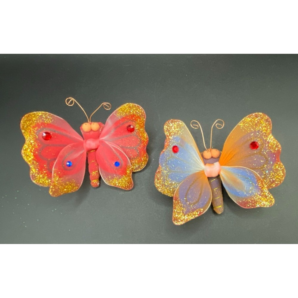 Two Russ Berrie Royal Winterfest Judy Lynn Collection Butterfly Clip Ornaments